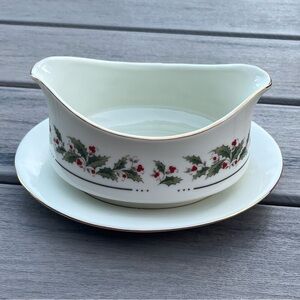 Vintage; Caldor; Porcelain Ware; Gravy Boat & Saucer; Holly Yuletide; In Box
